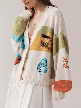 Anthropologie pilcro graphic icon cardigan size large